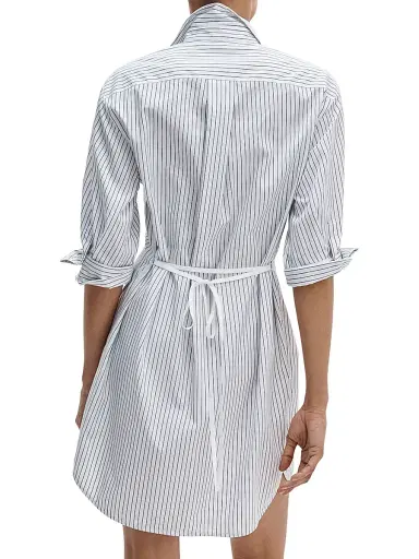 rag & bone Women's Lucia Striped Cotton Mini-Shirtdress - Navy Stripe | Thumbnail 4
