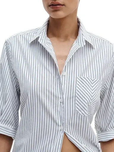 rag & bone Women's Lucia Striped Cotton Mini-Shirtdress - Navy Stripe | Thumbnail 5