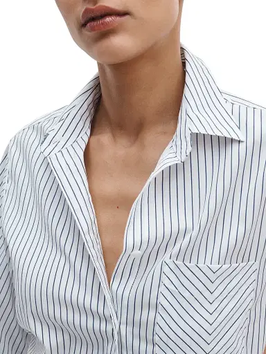 rag & bone Women's Lucia Striped Cotton Mini-Shirtdress - Navy Stripe | Thumbnail 6