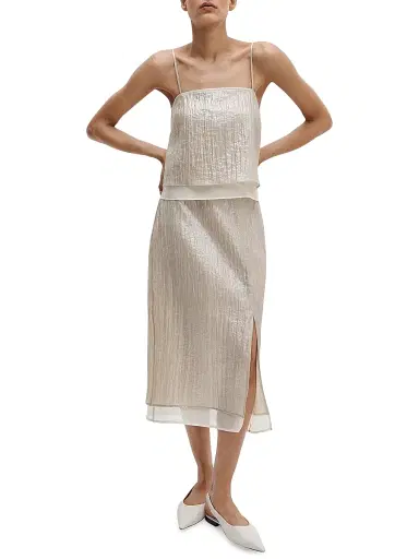 rag & bone Women's Suki Metallic Crinkled Midi-Skirt - Beige | Thumbnail 2