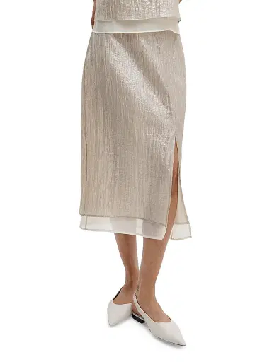 rag & bone Women's Suki Metallic Crinkled Midi-Skirt - Beige | Thumbnail 3