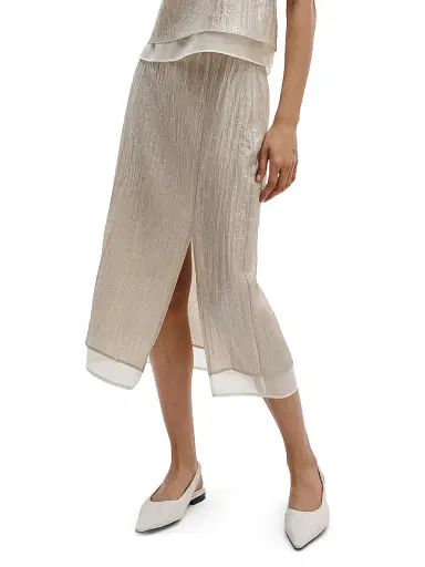 rag & bone Women's Suki Metallic Crinkled Midi-Skirt - Beige | Thumbnail 4