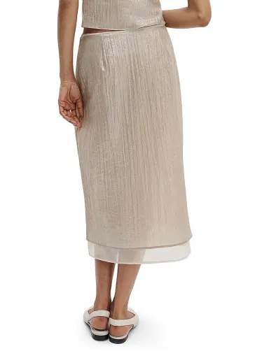 rag & bone Women's Suki Metallic Crinkled Midi-Skirt - Beige | Thumbnail 5