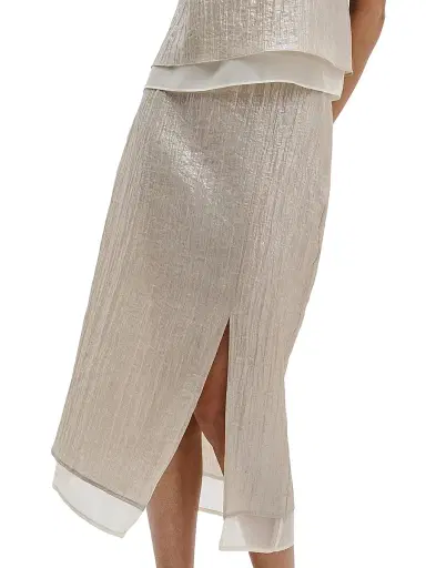 rag & bone Women's Suki Metallic Crinkled Midi-Skirt - Beige | Thumbnail 6