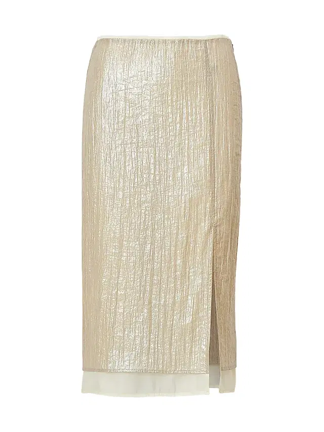 rag & bone Women's Suki Metallic Crinkled Midi-Skirt - Beige