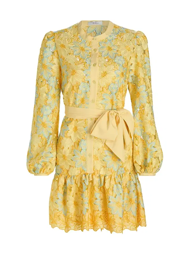 Milly Women's Nellie Bow-Detail Floral Lace Minidress - Yellow Multi
