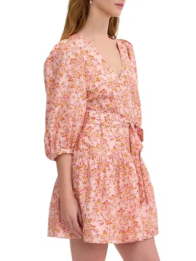 REBECCA TAYLOR Women's Bellamy Floral Silk Wrap Minidress - Pale Pink Multi - Size Large | Thumbnail 3 REBECCA TAYLOR Women's Bellamy Floral Silk Wrap Minidress - Pale Pink Multi - Size Large | Thumbnail 3