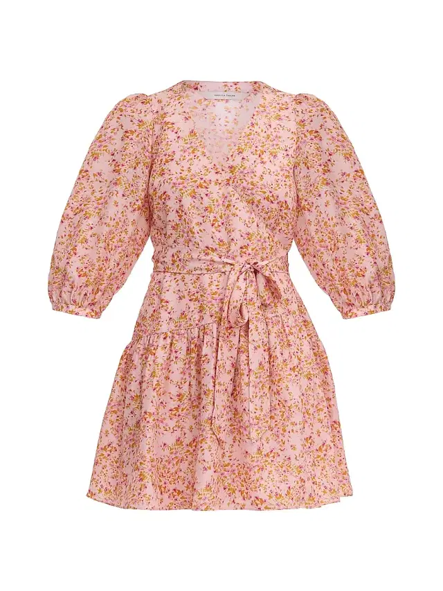 Women's Bellamy Floral Silk Wrap Minidress - Pale Pink Multi