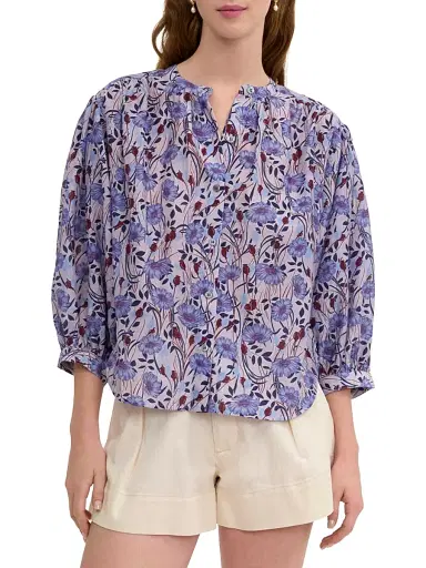 REBECCA TAYLOR Women's Daphne Floral Cotton-Silk Blouse - Iris Multi - Size Large | Thumbnail 3 REBECCA TAYLOR Women's Daphne Floral Cotton-Silk Blouse - Iris Multi - Size Large | Thumbnail 3