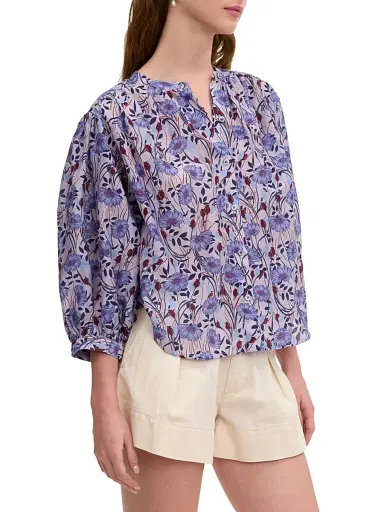 REBECCA TAYLOR Women's Daphne Floral Cotton-Silk Blouse - Iris Multi - Size Large | Thumbnail 4 REBECCA TAYLOR Women's Daphne Floral Cotton-Silk Blouse - Iris Multi - Size Large | Thumbnail 4