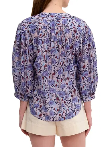 REBECCA TAYLOR Women's Daphne Floral Cotton-Silk Blouse - Iris Multi - Size Large | Thumbnail 5 REBECCA TAYLOR Women's Daphne Floral Cotton-Silk Blouse - Iris Multi - Size Large | Thumbnail 5