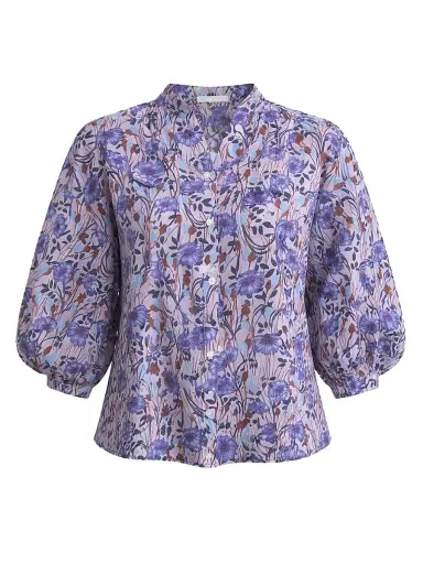 REBECCA TAYLOR Women's Daphne Floral Cotton-Silk Blouse - Iris Multi - Size Large | Thumbnail 1 REBECCA TAYLOR Women's Daphne Floral Cotton-Silk Blouse - Iris Multi - Size Large | Thumbnail 1