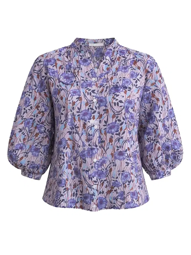 Women's Daphne Floral Cotton-Silk Blouse - Iris Multi