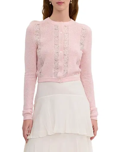 REBECCA TAYLOR Women's Rhea Lace Merino Wool-Cotton Cardigan - Peony Pink - Size XL | Thumbnail 3 REBECCA TAYLOR Women's Rhea Lace Merino Wool-Cotton Cardigan - Peony Pink - Size XL | Thumbnail 3