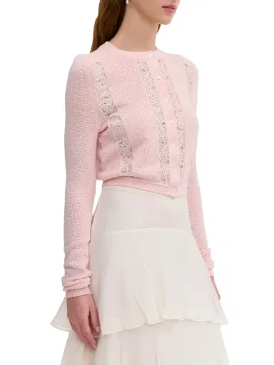 REBECCA TAYLOR Women's Rhea Lace Merino Wool-Cotton Cardigan - Peony Pink - Size XL | Thumbnail 4 REBECCA TAYLOR Women's Rhea Lace Merino Wool-Cotton Cardigan - Peony Pink - Size XL | Thumbnail 4
