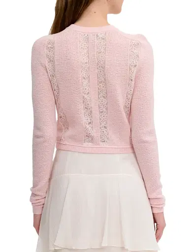 REBECCA TAYLOR Women's Rhea Lace Merino Wool-Cotton Cardigan - Peony Pink - Size XL | Thumbnail 5 REBECCA TAYLOR Women's Rhea Lace Merino Wool-Cotton Cardigan - Peony Pink - Size XL | Thumbnail 5