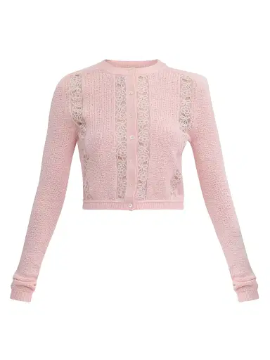 REBECCA TAYLOR Women's Rhea Lace Merino Wool-Cotton Cardigan - Peony Pink - Size XL | Thumbnail 1 REBECCA TAYLOR Women's Rhea Lace Merino Wool-Cotton Cardigan - Peony Pink - Size XL | Thumbnail 1