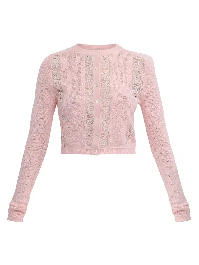 Rebecca Taylor Women's Rhea Lace Merino Wool-Cotton Cardigan - Peony Pink