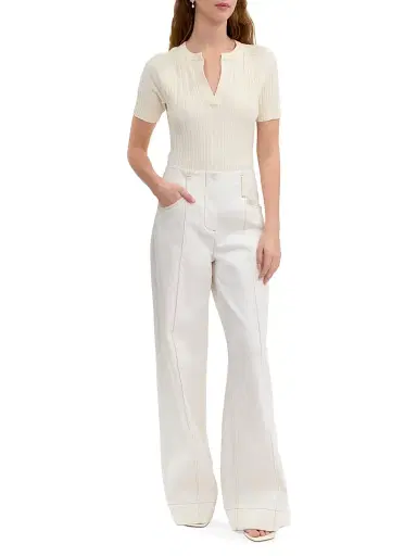 REBECCA TAYLOR Women's Bouclé Knit Cotton Blend Sweater - Ivory - Size XL | Thumbnail 2