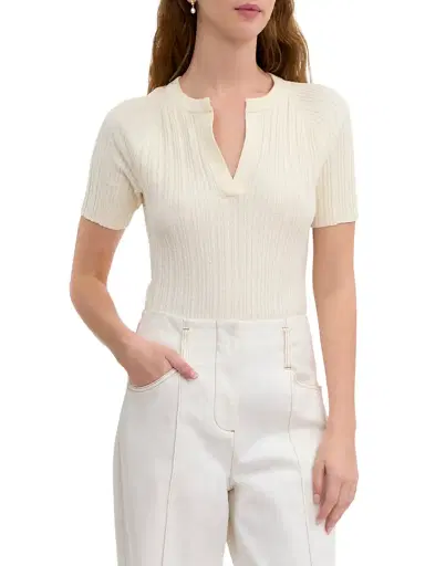 REBECCA TAYLOR Women's Bouclé Knit Cotton Blend Sweater - Ivory - Size XL | Thumbnail 3