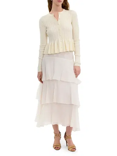 REBECCA TAYLOR Women's Bouclé Knit Cotton-Blend Cardigan - Ivory - Size XL | Thumbnail 2