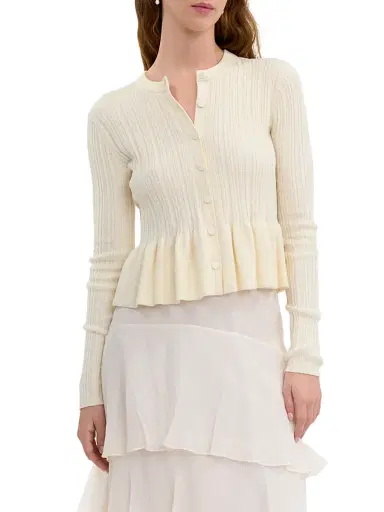 REBECCA TAYLOR Women's Bouclé Knit Cotton-Blend Cardigan - Ivory - Size XL | Thumbnail 3