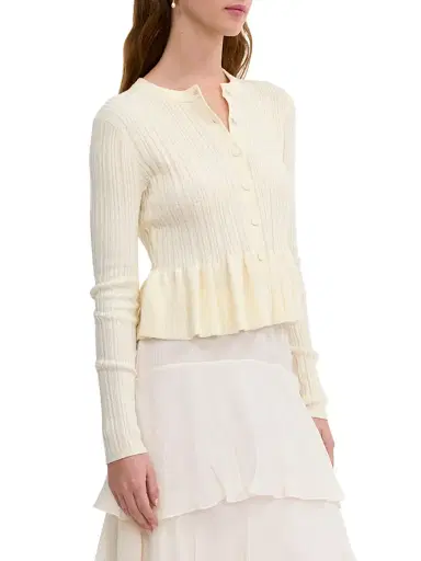 REBECCA TAYLOR Women's Bouclé Knit Cotton-Blend Cardigan - Ivory - Size XL | Thumbnail 4