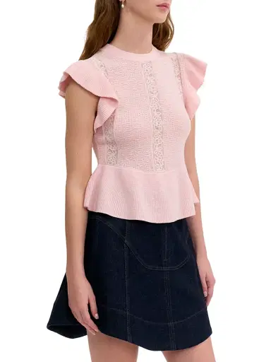 REBECCA TAYLOR Women's Rhea Lace-Trim Merino Wool-Cotton Sweater - Peony Pink - Size XL | Thumbnail 4 REBECCA TAYLOR Women's Rhea Lace-Trim Merino Wool-Cotton Sweater - Peony Pink - Size XL | Thumbnail 4