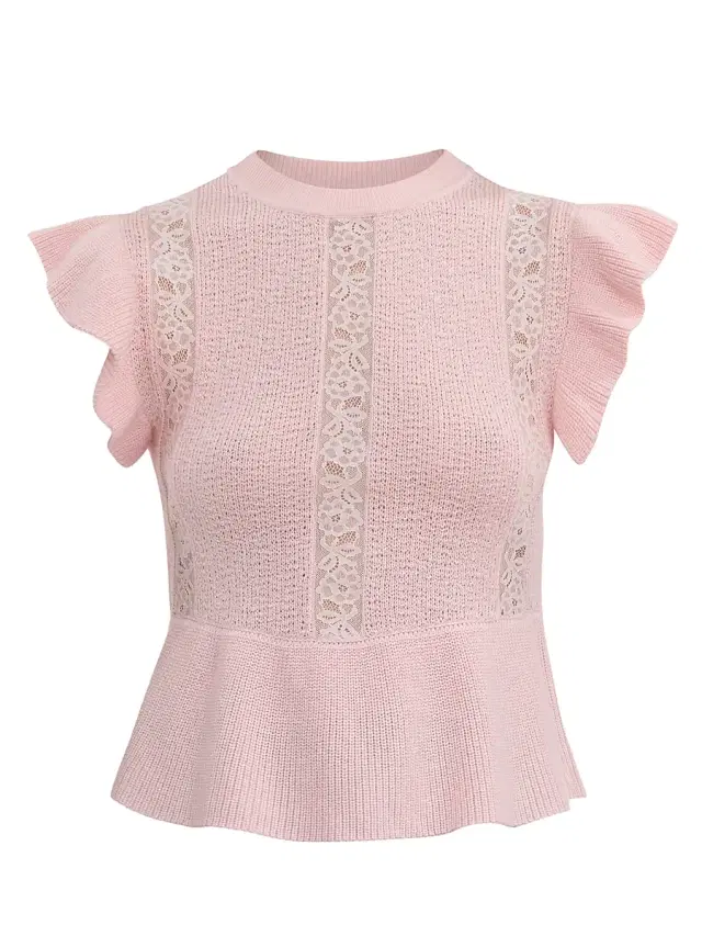 Rebecca Taylor Women's Rhea Lace-Trim Merino Wool-Cotton Sweater - Peony Pink