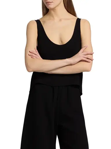 LESET Women's Ari Crop Scoop Tank - Black | Thumbnail 3