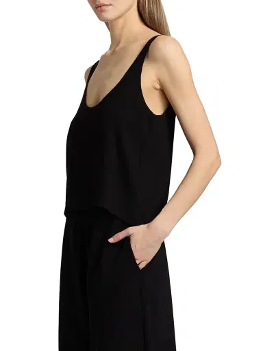 LESET Women's Ari Crop Scoop Tank - Black | Thumbnail 4