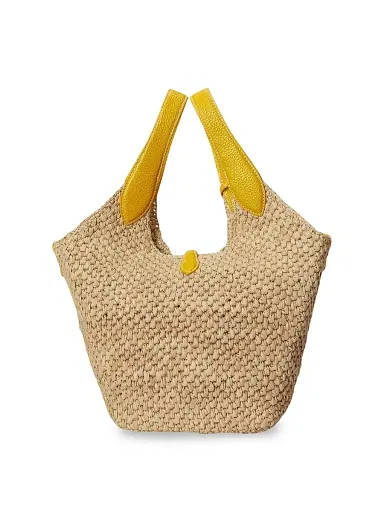 Polo Ralph Lauren Women's Logo Raffia & Leather Tote Bag - Natural And Canary Yellow | Thumbnail 5
