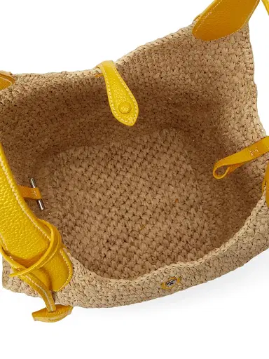 Polo Ralph Lauren Women's Logo Raffia & Leather Tote Bag - Natural And Canary Yellow | Thumbnail 6