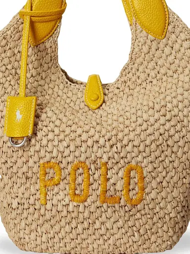 Polo Ralph Lauren Women's Logo Raffia & Leather Tote Bag - Natural And Canary Yellow | Thumbnail 7