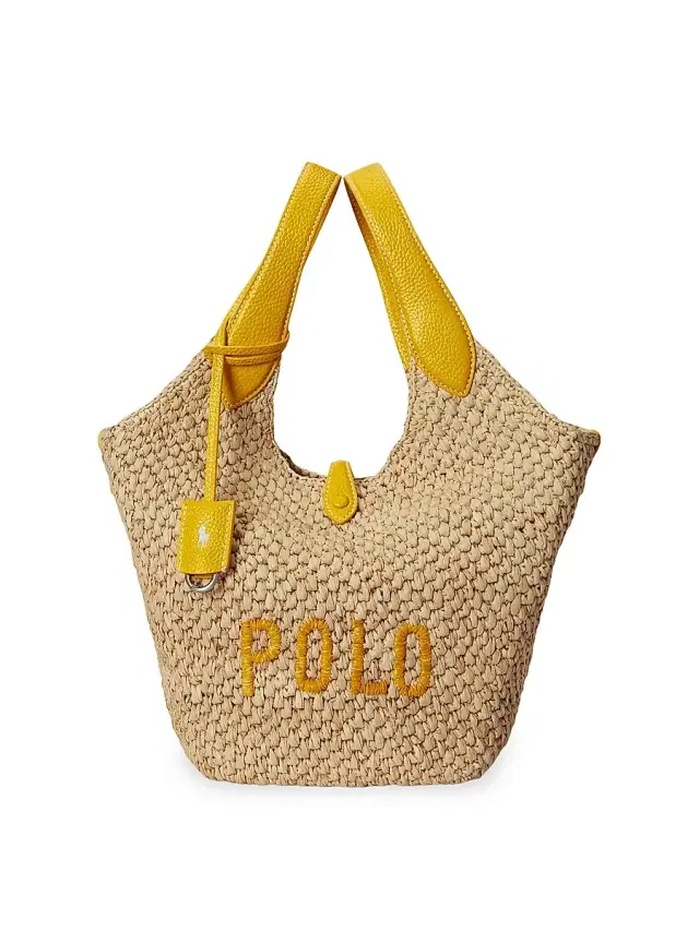 Polo Ralph Lauren Women's Logo Raffia & Leather Tote Bag - Natural And Canary Yellow