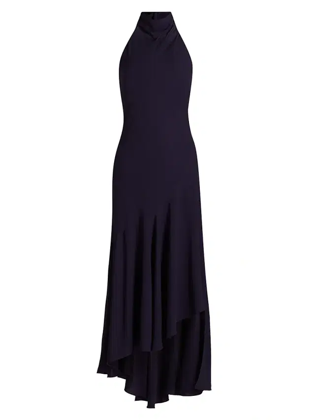 Women's Asymmetric Halter Maxi Dress - Aubergine