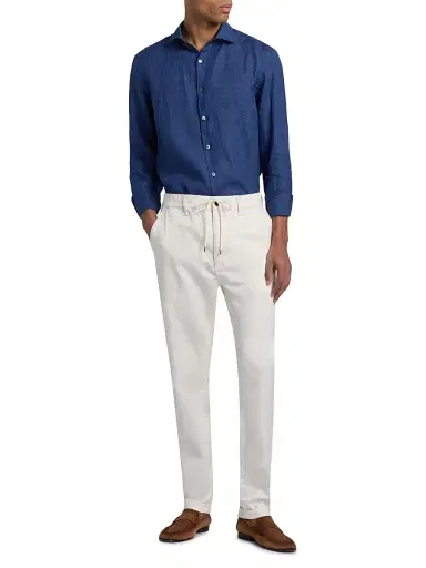 Canali Men's Linen Button-Front Shirt - Navy | Thumbnail 2