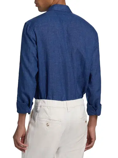 Canali Men's Linen Button-Front Shirt - Navy | Thumbnail 5