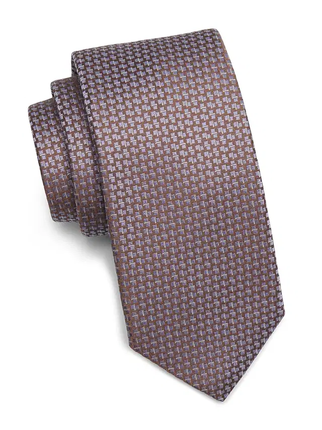 Canali Men's Geometric Woven Silk Tie - Brown Blue