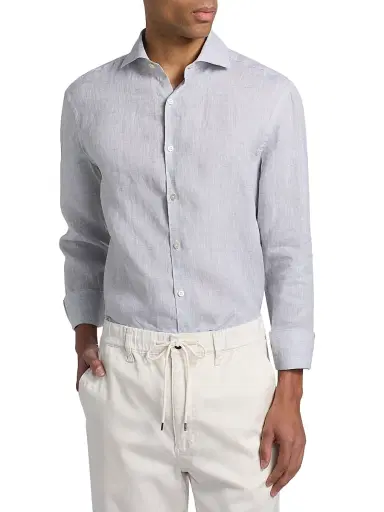 Canali Men's Linen Button-Front Shirt - Light Grey - Size XL | Thumbnail 3 Canali Men's Linen Button-Front Shirt - Light Grey - Size XL | Thumbnail 3