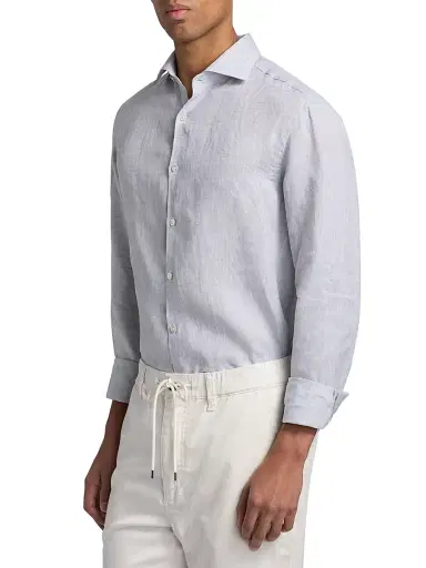 Canali Men's Linen Button-Front Shirt - Light Grey - Size XL | Thumbnail 4 Canali Men's Linen Button-Front Shirt - Light Grey - Size XL | Thumbnail 4