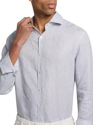 Canali Men's Linen Button-Front Shirt - Light Grey - Size XL | Thumbnail 6 Canali Men's Linen Button-Front Shirt - Light Grey - Size XL | Thumbnail 6