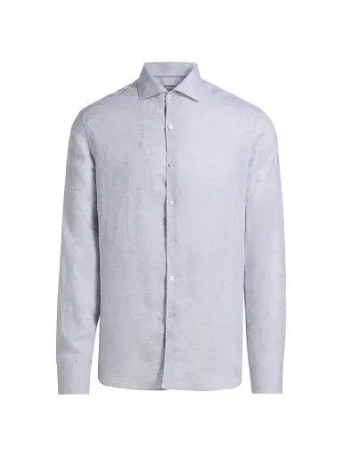 Canali Men's Linen Button-Front Shirt - Light Grey - Size XL | Thumbnail 1 Canali Men's Linen Button-Front Shirt - Light Grey - Size XL | Thumbnail 1