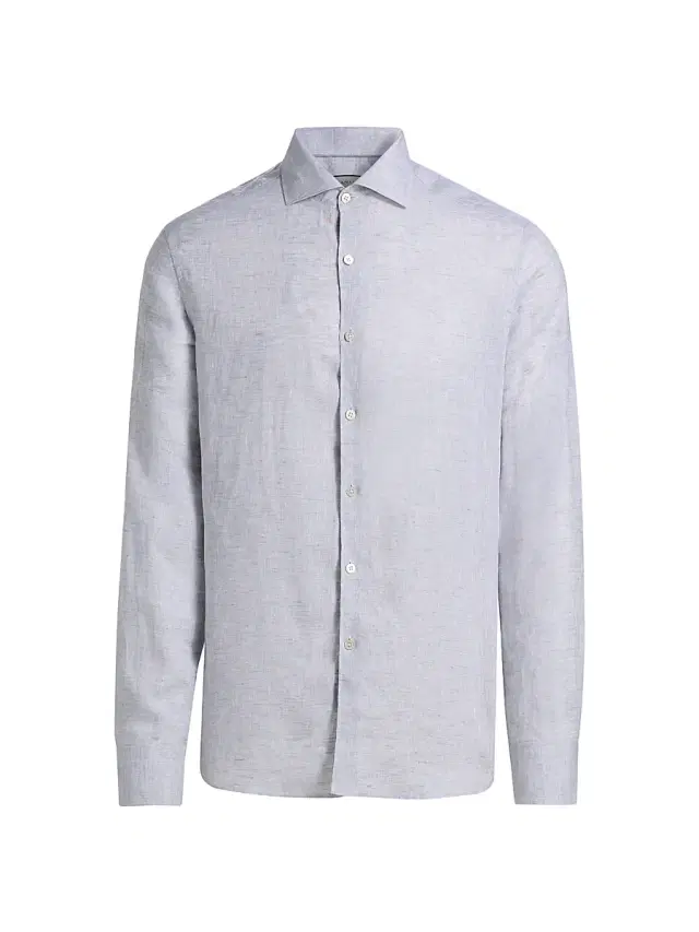 Men's Linen Button-Front Shirt - Light Grey