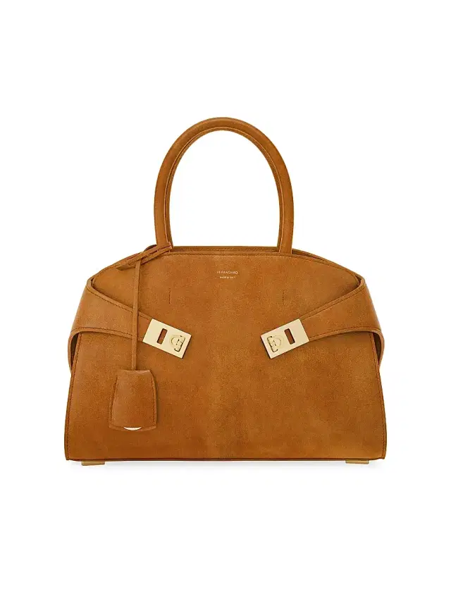FERRAGAMO Women's Hug Suede Gancini Buckle Bag - Naturale