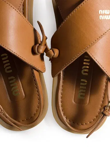 Miu Miu Women's Leather Sandals - Beige Khaki | Thumbnail 3 Miu Miu Women's Leather Sandals - Beige Khaki | Thumbnail 3