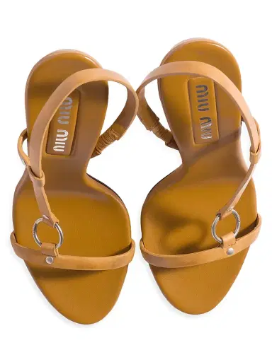 Miu Miu Women's Leather Sandals - Beige Khaki - Size 11 | Thumbnail 2