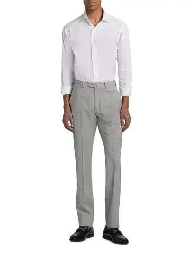 Emporio Armani Men's Tropical Virgin Wool Flat-Front Trousers - Light Grey Melange - Size 38 | Thumbnail 2