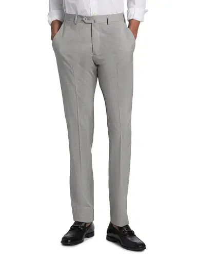 Emporio Armani Men's Tropical Virgin Wool Flat-Front Trousers - Light Grey Melange - Size 38 | Thumbnail 3