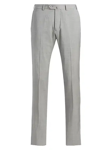 Emporio Armani Men's Tropical Virgin Wool Flat-Front Trousers - Light Grey Melange - Size 38 | Thumbnail 1